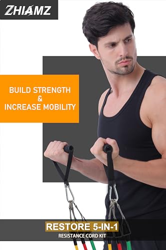 Resistance Bands with Handles, Exercise Bands with Handles, Door Anchor - color: 5 in 1 band -150lbs