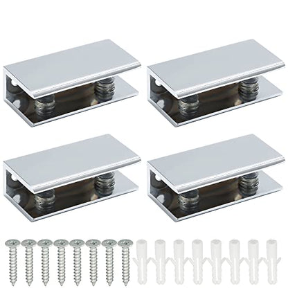 Alise Glass Shelf Bracket Adjustable Shower Brackets,Heavy Duty Rectangle Clamp Holder for 10-12mm Glass Shelves,Wall Mount Clamps Clip Support Hardware Replacement Parts,Polished Chrome 4 Pcs