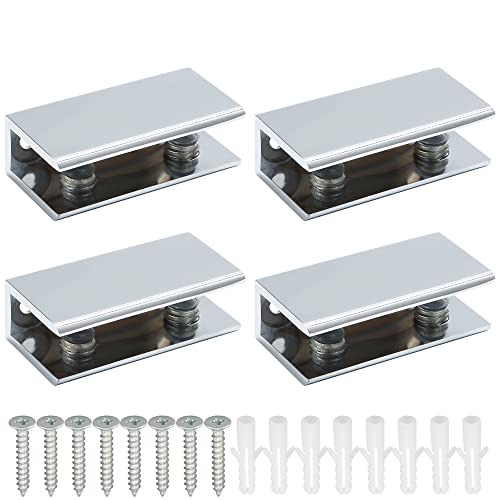 Alise Glass Shelf Bracket Adjustable Shower Brackets,Heavy Duty Rectangle Clamp Holder for 10-12mm Glass Shelves,Wall Mount Clamps Clip Support Hardware Replacement Parts,Polished Chrome 4 Pcs