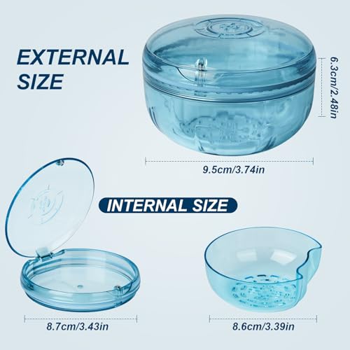 Retainer Cleaner Case,Double Layer Denture Cup for Soaking - color: Blue