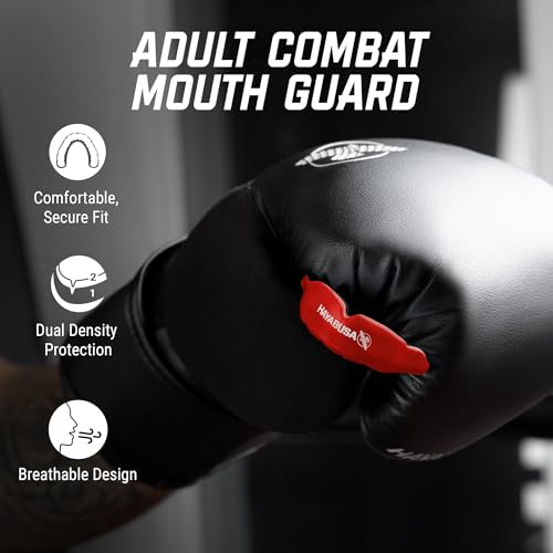 Hayabusa Combat Sports Mouth Guard Youth, Kids and Adult Sizes Comes with Case - Red/Black, Adult - color: Red/Black, size: Adult