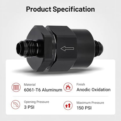 EVIL ENERGY 6AN Male Non Return Fuel Line Check Valve Fitting Aluminum