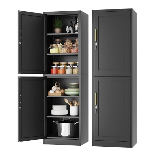 Tall Narrow Slim Metal Storage Cabinet with Lock 2 Doors and Shelves,Steel File Cabinets,Kitchen Pantry Cabinet Locker Organizer - 67" Locker Storage Cabinets for Bathroom,Bedroom,Office,Black - color: Black, size: 2Door