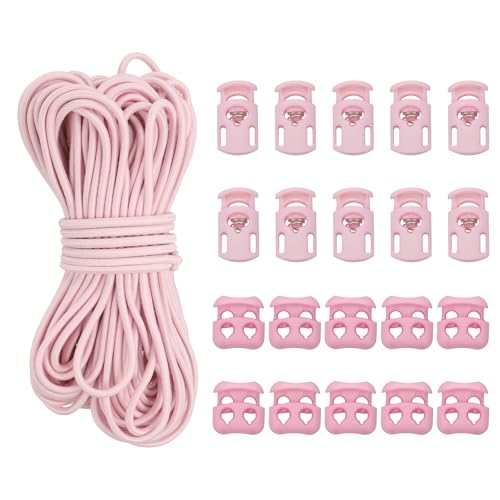 YELARXI Cord Locks, Elastic Cord, Spring Toggle Stopper Slider 50 ft & Light Pink - color: Light Pink