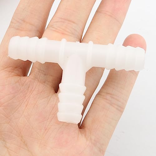 10pcs Plastic Hose Barb 3/8" Barbed T Shaped Tee Type 3 Way Pipe Fittings Tube Adapter Connector (White)