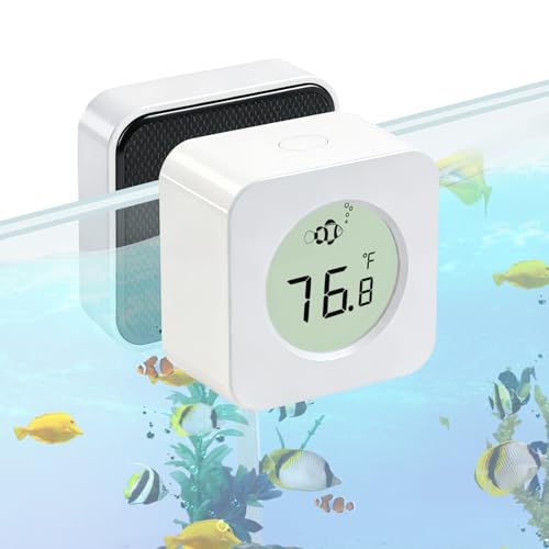 Nano Aquarium Magnetic Algae Scraper, Built-in High Accuracy Digital Aquarium Thermometer, 2 in 1 Fish Tank Glass Cleaner Tool for 1-30 Gallons Glass Tank