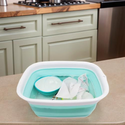 SAMMART 7.7L (2 Gallon) Collapsible Tub - Foldable Dish Tub - Portable Washing Basin - Space Saving Plastic Washtub (White/Lake Green, S) - color: White/Lake Green, size: Small