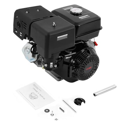 15HP 4-Stroke Gas Engine 420cc OHV Single Cylinder 9700W Max Power 3600rpm Air Cooling Hand Pull Start Low Fuel Consumption with 1.43gal Fuel Tank & Oil Alarm for Compressor, Lawnmower, Go Kar
