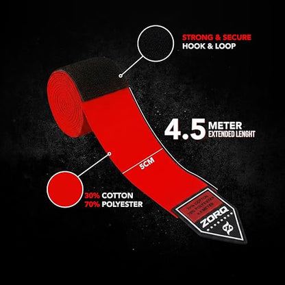 ZORQ Boxing Hand Wraps - Professional Mexican Style Semi-Elastic Handwraps for Boxing, MMA, Muay Thai & Kickboxing - 4.5M Inner Gloves with Thumb Loop & Secure Hook & Loop Closure - color: Blue