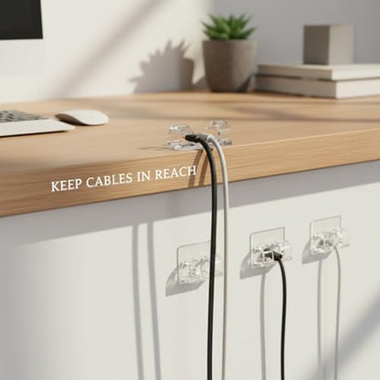 Self-Adhesive Cable Clips for Cord Management, Clear PP Plastic Wire Holders for Desk Edge and Wall