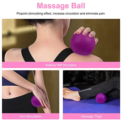 Aucuu 6 in 1 Foam Roller Set Includes Hollow Core Massage Roller, Yoga Stick, Massage Ball, Fitness Stretching Strap, Carrying Bag, Towel, Massage Roller (Pink) - color: Pink