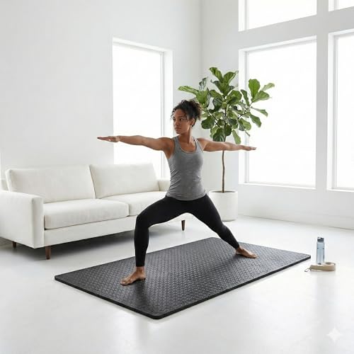 BalanceFrom Puzzle Exercise Mat 1-inch Thick, EVA Interlocking Foam Floor - color: Black, style: One Inch Thick, 24 Square Feet