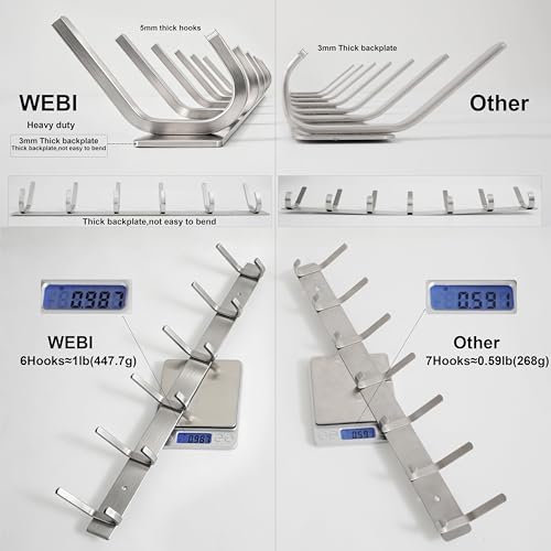 WEBI Sturdy Stainless Steel 304 Hook Rail Coat Rack with 3 Hooks, Great Home Storage & Organization for Bedroom, Bathroom, Foyer, Hallway, Brushed Finish - size: 3 Hooks