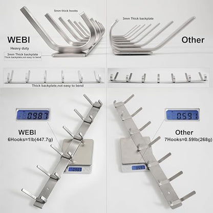 WEBI Sturdy Stainless Steel 304 Hook Rail Coat Rack with 3 Hooks, Great Home Storage & Organization for Bedroom, Bathroom, Foyer, Hallway, Brushed Finish - size: 3 Hooks