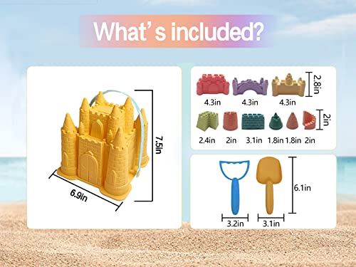 Beach and Sand Castle Kit, 12 PCS Sand Toys for Kids Outdoor with Sand Castle Bucket, Molds, Rake and Shovel, Great Toys for Beach