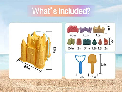 Beach and Sand Castle Kit, 12 PCS Sand Toys for Kids Outdoor with Sand Castle Bucket, Molds, Rake and Shovel, Great Toys for Beach