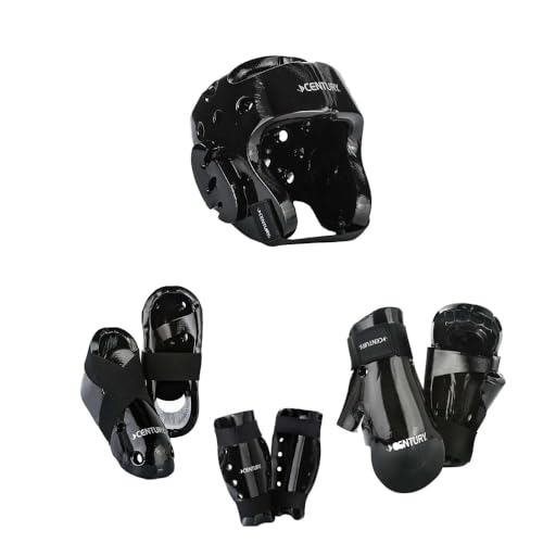 8 piece Karate Taekwondo Sparring Gear Combo Set - color: Black, size: 5-6 shoe, adult small gloves