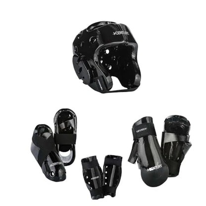 8 piece Karate Taekwondo Sparring Gear Combo Set - color: Black, size: 5-6 shoe, adult small gloves
