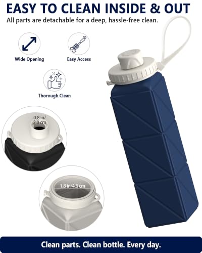 BEAUTAIL Collapsible Water Bottles 21oz/610mL, Silicone Travel Water Bottle | BPA Free, Leakproof & Reusable, Foldable Water Bottle for Traveling, Hiking, Gym, School, Sports, Outdoor, 1-Pack, Dark Blue - color: Dark Blue