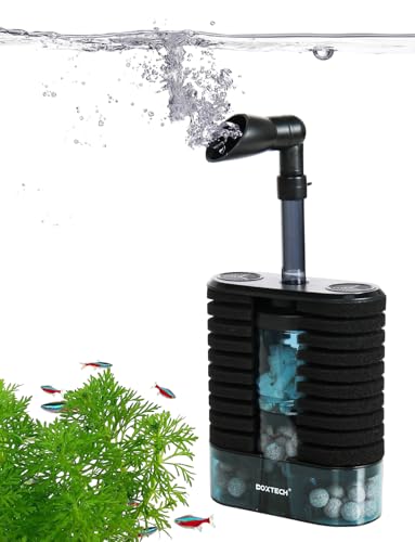 Aquarium Filter Sponge Filter, Submersible Fish Tank Filters Built-in Fluidized Bed and Bio Balls, Aquarium Air Driven Filter with Airline Tubing for 10-30 Gallon Fish Tanks