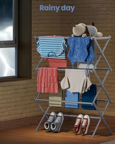 APEXCHASER Oversize 3-Tier Clothes Drying Rack, No Install, Grey - color: Gray