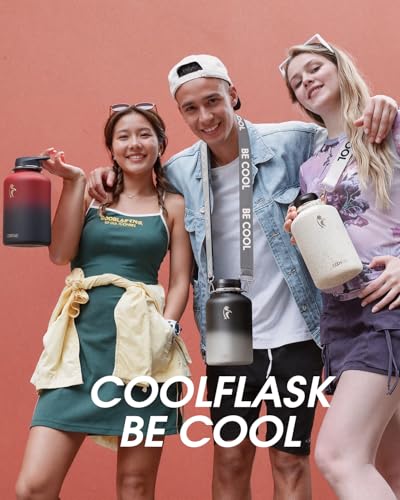 Coolflask 32 oz Water Bottle Insulated Stainless Steel with Strap - color: Piano Night, size: 32 Ounces