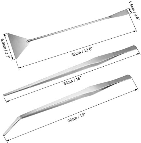 Utoolmart Aquarium Tank Aquatic Plant Tools Sets, 3 in 1 Anti-Rust Aquatic Plant Aquascaping Tool, Stainless Steel Aquarium Tweezers(15-inch) and Scrapers, for Fish Starter Kits & Aquariums Tank - size: 38cm