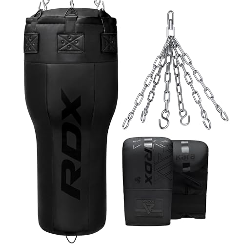 RDX 3.5FT Angled Heavy Boxing Bag with Hanging Chain & Gloves – Uppercut Punching Bag for Body Shots, Precision & Combo Punch Training – Ideal for MMA, Muay Thai, BJJ, Karate, Kickboxing Gym Workouts - size: Filled