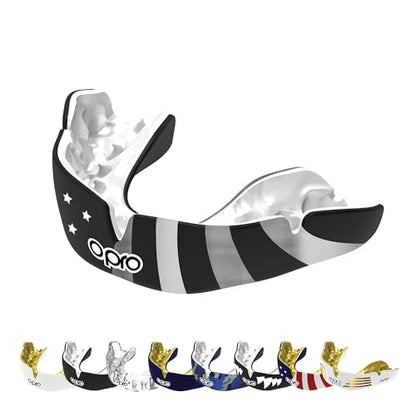 OPRO Instant Custom-Fit Mouthguard – Dentist Level Gum Shield Adult and Kids – OPRO Mouth Guard Boxing and MMA, Self-Fit Gum Shield Rugby – Maximum Protection with Dental Warranty (USA Silver) - color: Usa Silver, size: Adult (10+)