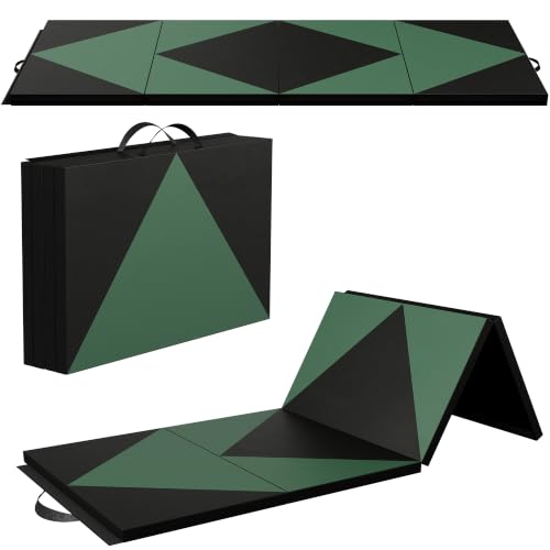 Gymnastics Mat 4'x10'x2" Thick Tumbling Mat with Carrying Handles Floding Interlocking Gym Mat for Gymnastics, Wrestling, MMA, Martial Arts, Stretching, Core Workouts - color: Green & Black