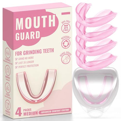 Pink Mouth Guard for Women, 4 Pack Medium Size