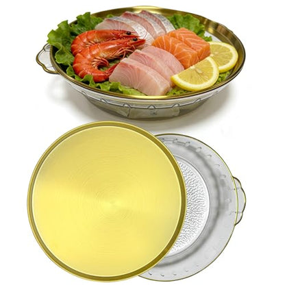 Golden Chilled Serving Tray for Parties 11.8" Compartments Ice Bowl Keeps Food Fruit Dish Cold Platter for Vegetable Seafood Shrimp Cocktail Appetizer Oysters Cheese