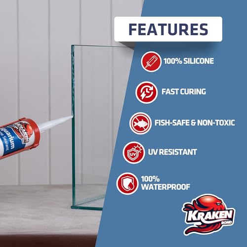 Kraken Bond Aquarium Silicone Sealant Clear - (2x10.1 fl. oz.) 100% Waterproof Aquarium Safe Silicone, Non-Toxic Fish Tank Safe Sealant, Fast Curing and Strong Adhesion, 2 Pack - color: Clear, size: 2 Pack
