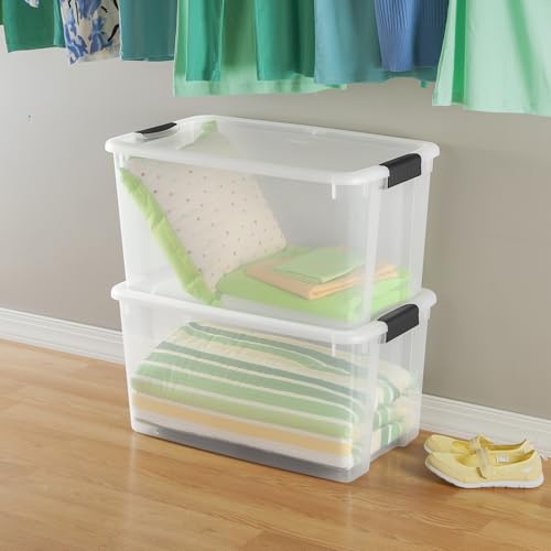 Sterilite 4-Pack Ultra Latching Box - Heavy-Duty Clear Plastic 70 Quart Storage Bins with Latching Lids, Stackable Containers for Closet, Garage, Attic, Basement, Bedroom and Office Organization - size: 70 Quart