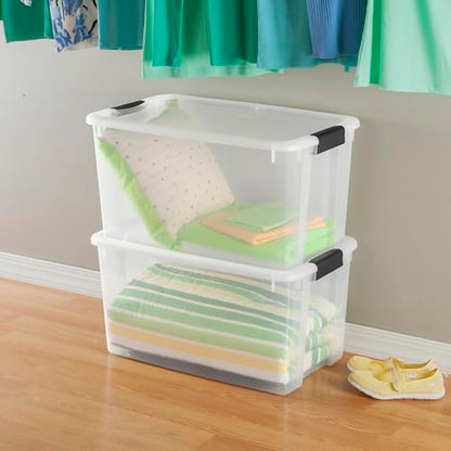 Sterilite 4-Pack Ultra Latching Box - Heavy-Duty Clear Plastic 70 Quart Storage Bins with Latching Lids, Stackable Containers for Closet, Garage, Attic, Basement, Bedroom and Office Organization - size: 70 Quart