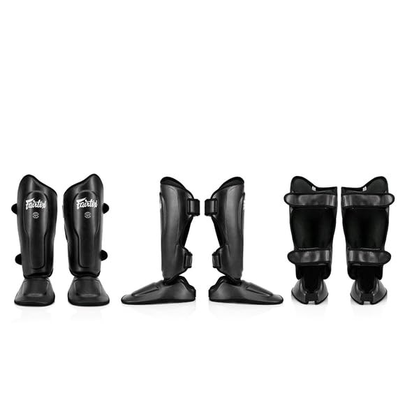 Fairtex SP9 Ultra Ergo Shin Guard Durable Syntek Leather Muay Thai Shin Pad - color: Black, size: Medium