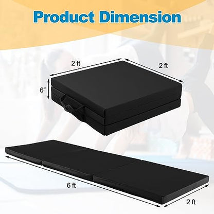 Goplus Folding Gymnastics Mat, 6’ x 2’ x 2’’ Thick Tri-Fold Exercise Tumbling Mat w/Carrying Handles, Hook & Loop Fastener, Gym mats for Home Fitness Yoga Aerobics Workouts Martial Arts - color: Black