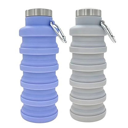 YCT Collapsible Water Bottle 17oz（500ml），Travel Portable Sport Water Bottle，Reusable Silicone Foldable Water Bottles for Gym Camping Hiking (Purple+Grey) - color: Purple+Grey