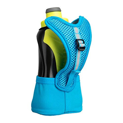 Nathan Running Handheld Water Bottle Adjustable No-Grip Quick Squeeze Lite Hand Strap. Reflective Hydration - color: Finish Lime / Blue Me Away, style: 12oz