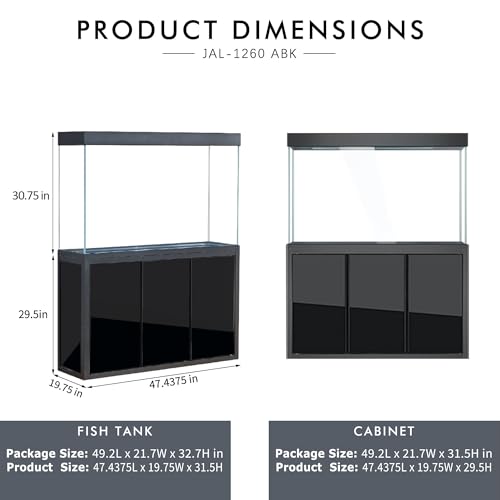 135 Gallon Glass Aquarium with Aluminum Cabinet - Including Sump for Filtration and Circulation, Plumbing, LED, Black