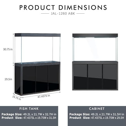 135 Gallon Glass Aquarium with Aluminum Cabinet - Including Sump for Filtration and Circulation, Plumbing, LED, Black