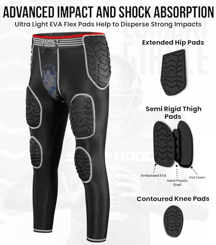 Exxact Sports Combat 7-Pad 3/4 Men's Padded Compression Leggings - color: Black, size: Adult 2X-Large