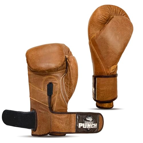Rightpunch Premium Cowhide Leather Brown Boxing Gloves| Training Boxing Gloves Men & Women | Ideal for Sports & Muay Thai - size: 12OZ