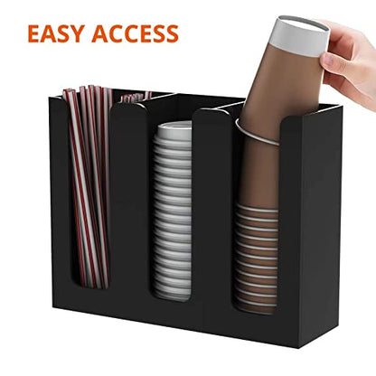 Acrylic Coffee Cup and Lid Storage Organizer Holder, 3 Compartments, Black - color: Black-3 Compartment