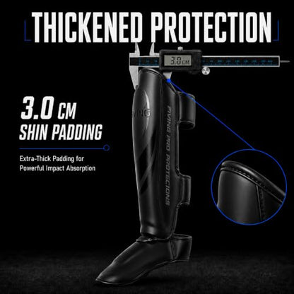 Upgraded Thickened Muay Thai Shin Guards with Instep | Enhanced Impact Protection, Kickboxing & MMA Leg Guards, Martial Arts Sparring Training, long-lasting for Men Women - size: Medium