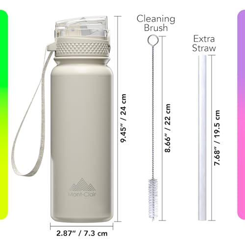 Stainless Steel Water Bottle 20oz with Straw, Insulated, Leakproof Lid - color: Cream