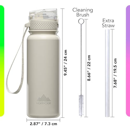 Stainless Steel Water Bottle 20oz with Straw, Insulated, Leakproof Lid - color: Cream