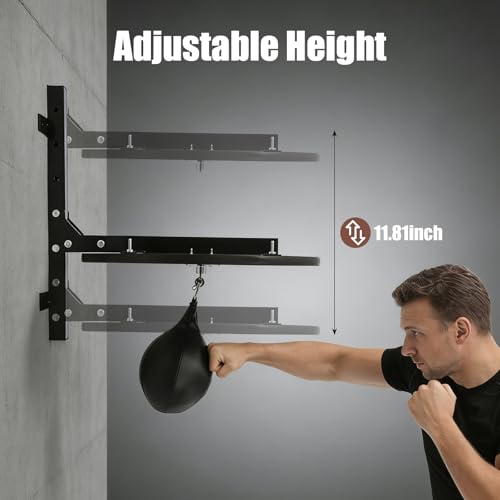 Speed Bag Platform Speed Bag Boxing Kit for Adults Height Adjustable Wall-Mounted Heavy Duty Boxing Training Equipment 360° Rotatable Speed Ball with Punching Ball Fits Home Gym Workout - color: Black
