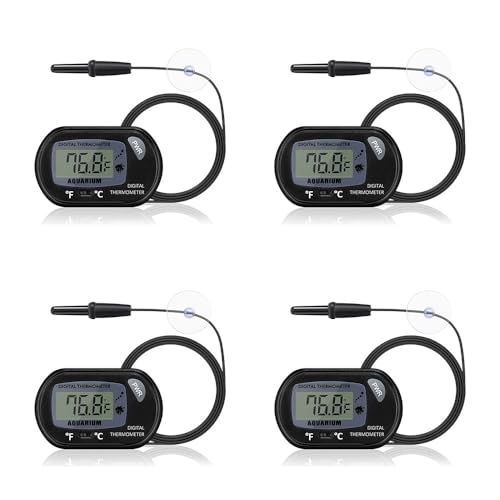 Aquarium Thermometer with Large LCD Display Fahrenheit/Celsius(℉/℃) Fish Tank Thermometer for Aquarium Reptile Terrarium Digital Water Thermometer with Suction Cup(4 Pack) - size: 4 Pack