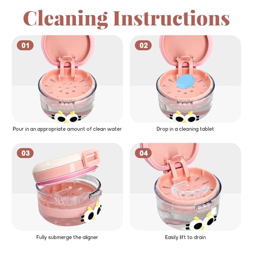 2-in-1 Denture Cleaning Case, No-Leak Soaking Cup, Portable Storage (Red) - color: Red